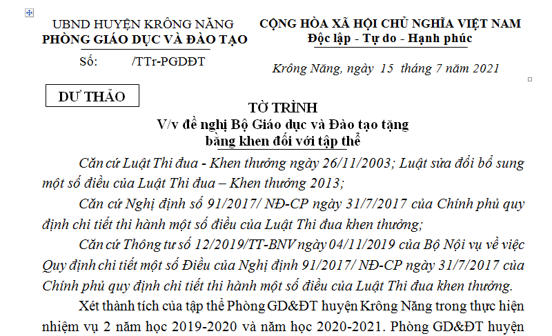 ĐỀ NGHỊ BỘ GIÁO DỤC VÀ ĐÀO TẠO KHEN THƯỞNG PHÒNG GIÁO DỤC VÀ ĐÀO TẠO NĂM HỌC 2020-2021